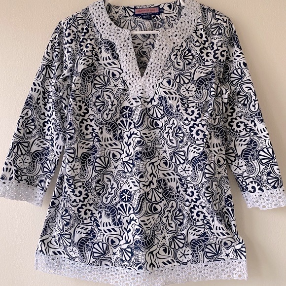 VINEYARD VINES ~ Nautical Crochet Print Blouse - Picture 5 of 10